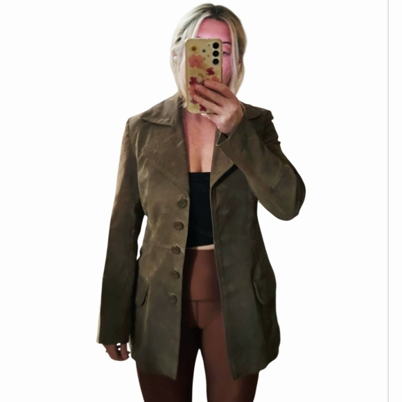 Vintage Y2K RUE 21 100% Genuine Leatger Suede Tailored Jacket. Brown.Size SM - Picture 3 of 16